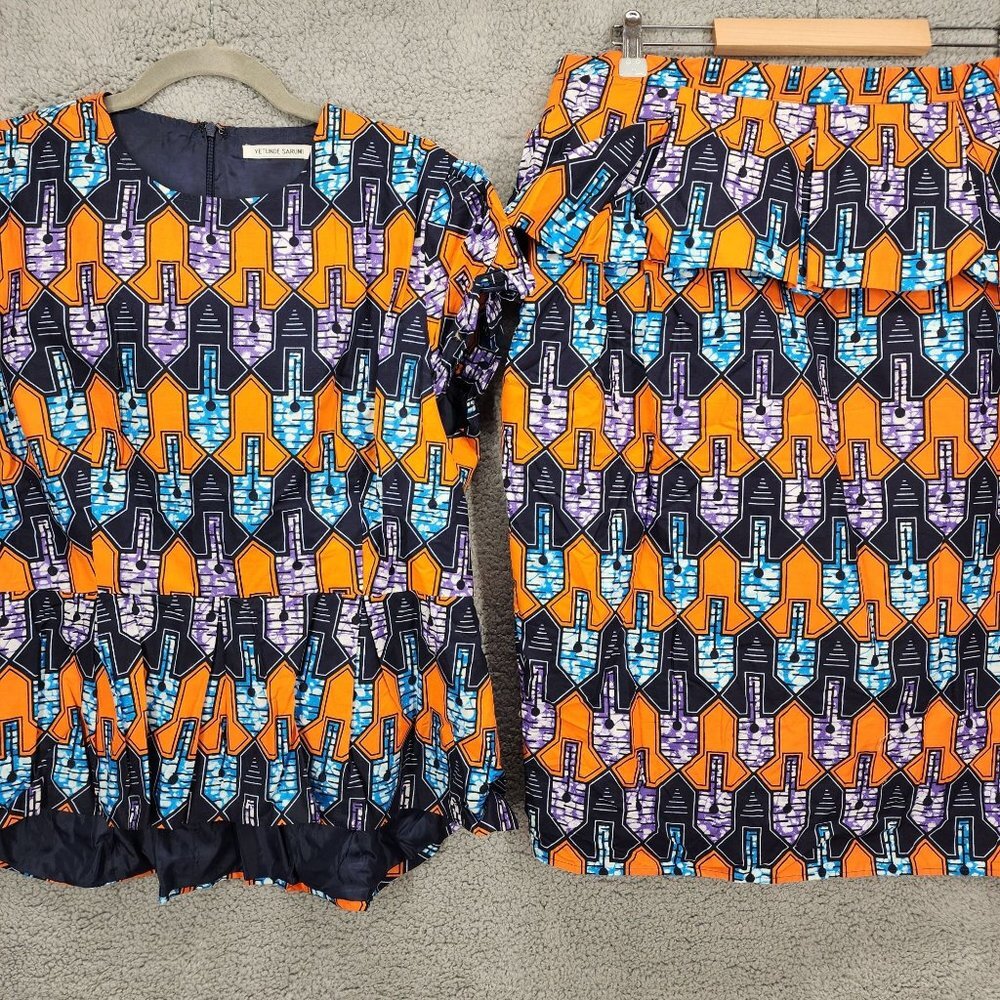 Vibrant Orange and Blue Patterned Skirt